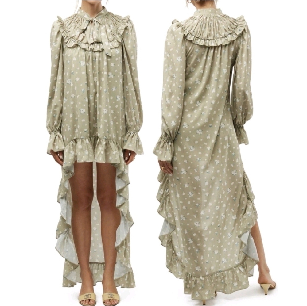WEWOREWHAT Revolve Tiered Ruffle High Low Dress floral print green size Small S